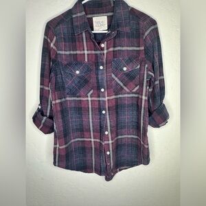 Thread & Supply Burgundy and Gray Plaid Shirt
